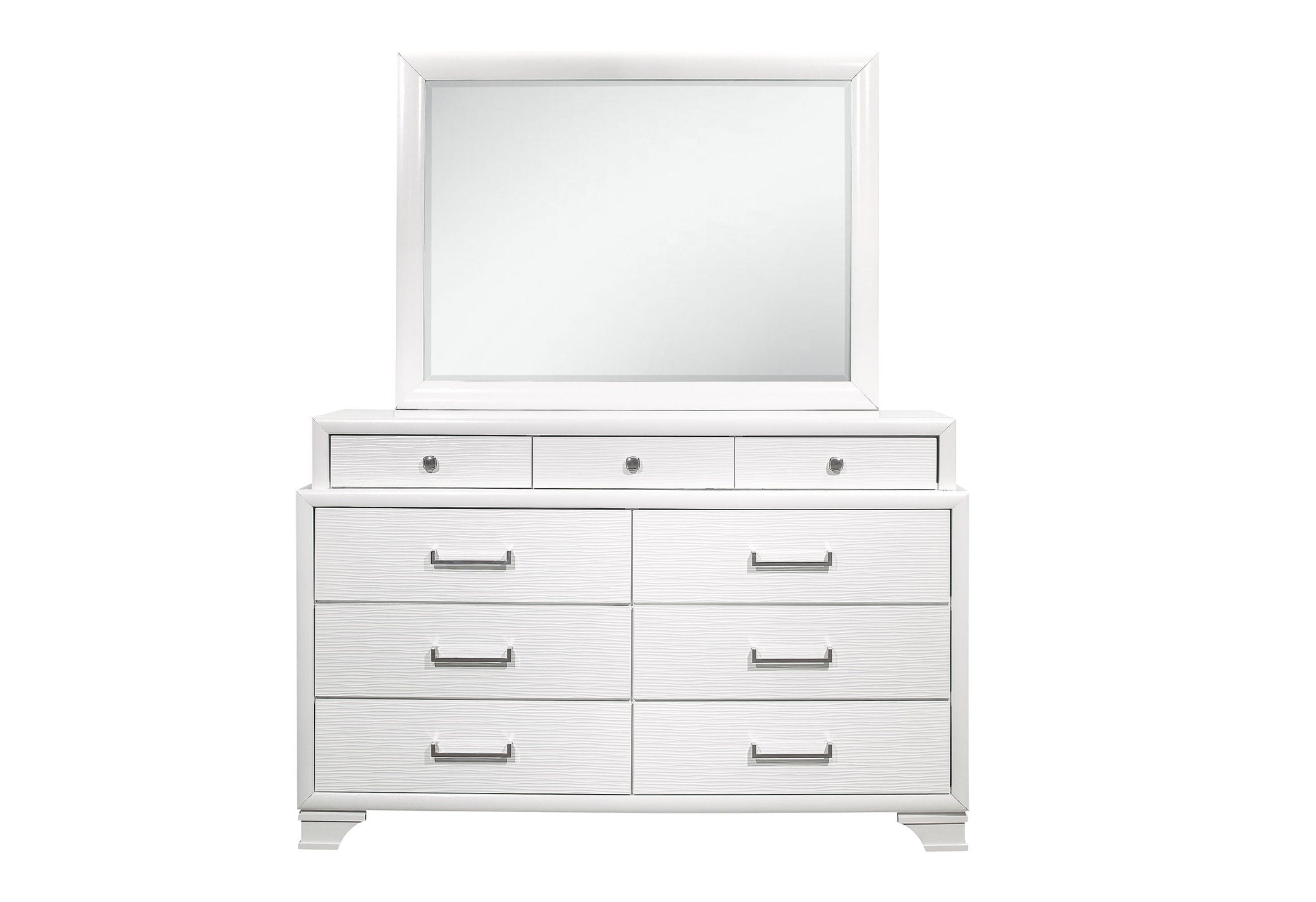 King Jordyn Bed - White, Dresser, Mirror, Nightstand