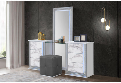 Ylime - 7 Piece King Marble Bedroom Set With Vanity Set - White