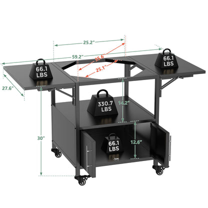 Outdoor Grill Table For Big Egg Style Bbq Metal Grill Cart With 2 Folding Panels Metal - Black
