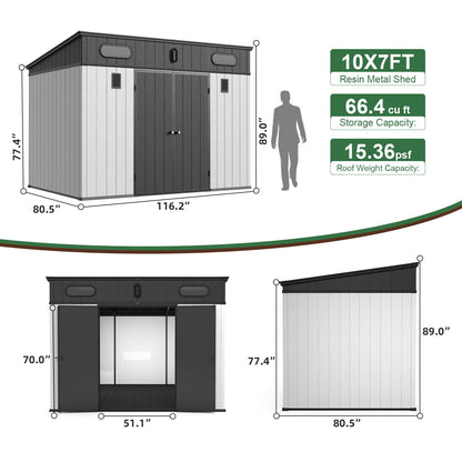 10 Ft. W X 7 Ft. D Plastic Storage Shed With Floor - Black / Gray