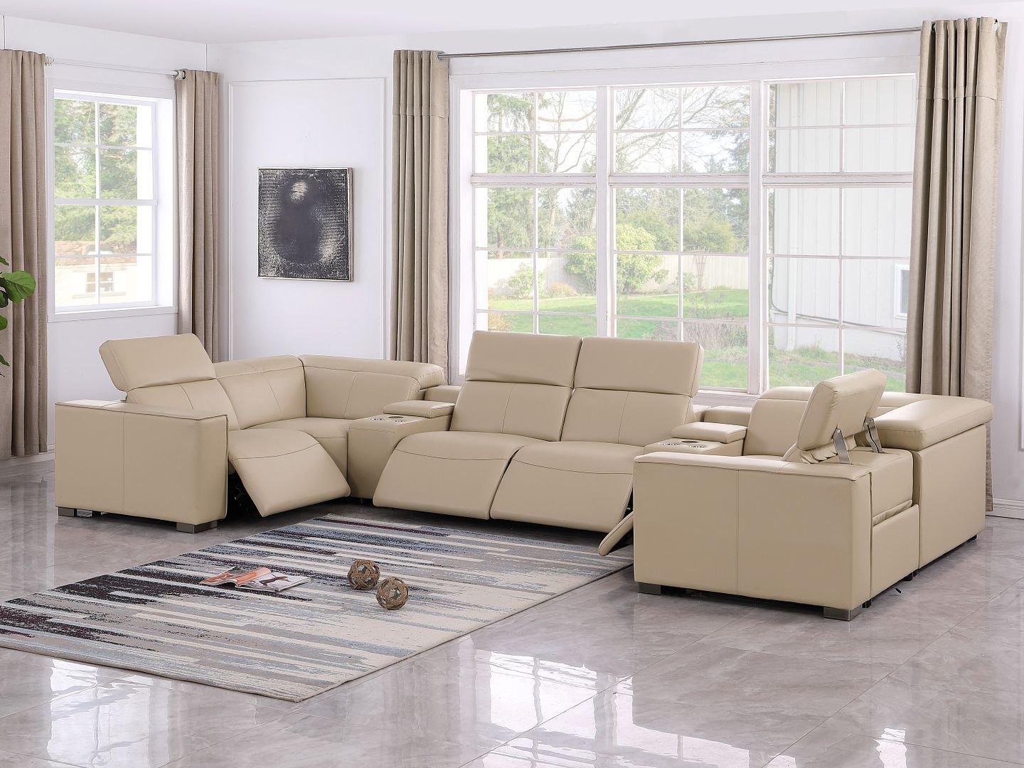 1208 - 8 Piece U Shaped Leather Sectional With 4 Power Recliners & Power Headrests