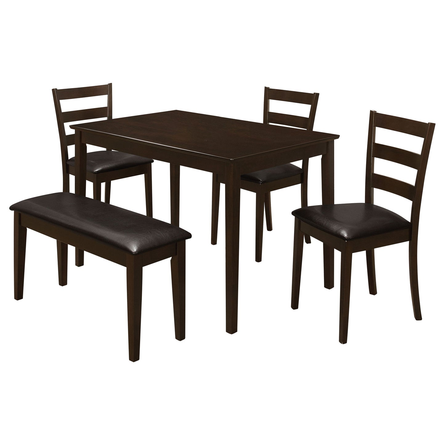 Arvin - 5 Piece Dining Set With Rectangular Table And Bench With Seats - Cappuccino