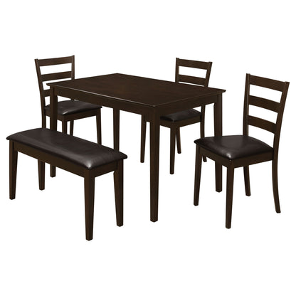 Arvin - 5 Piece Dining Set With Rectangular Table And Bench With Seats - Cappuccino