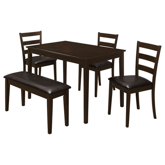 Arvin - 5 Piece Dining Set With Rectangular Table And Bench With Seats - Cappuccino