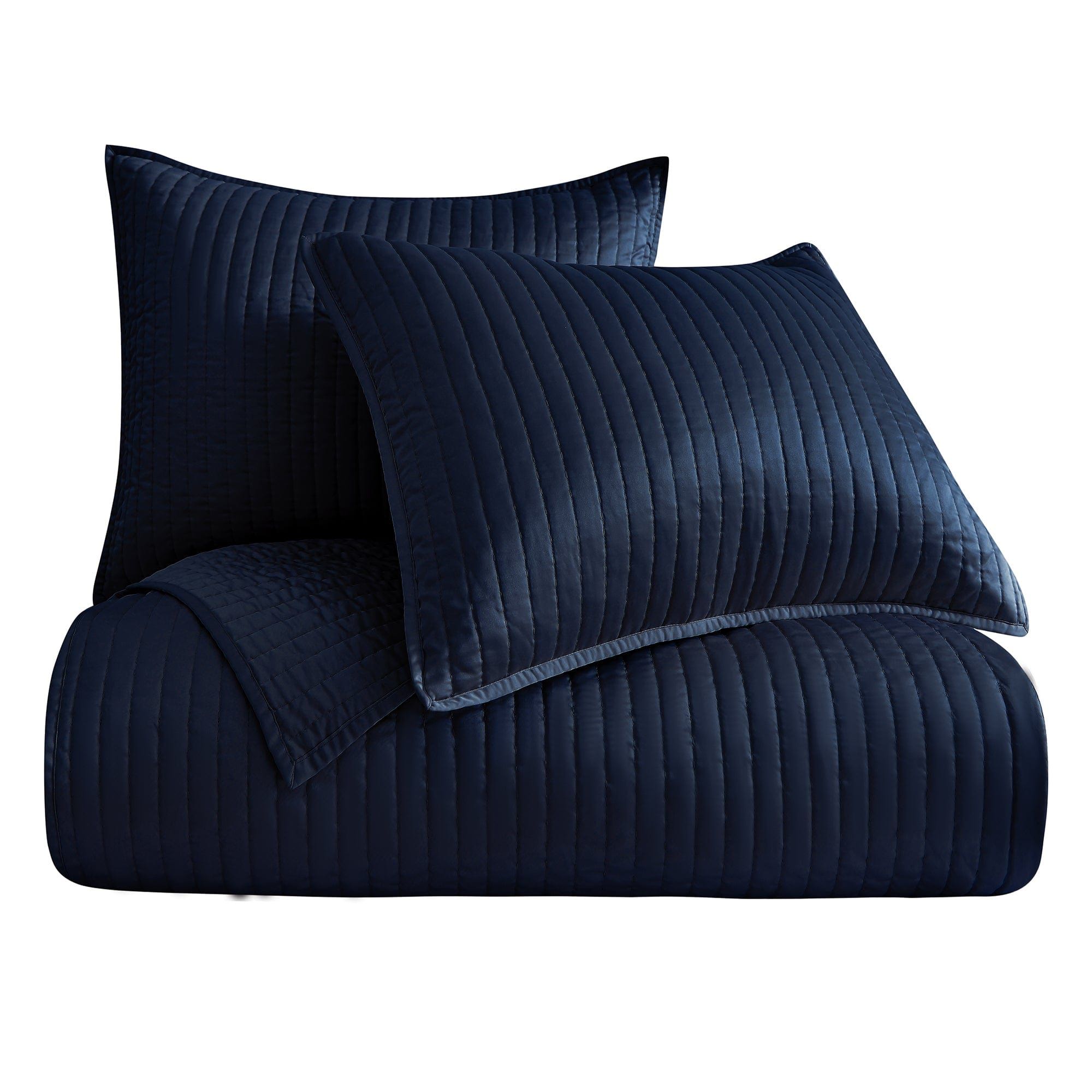 Satin Channel - Twin Quilt Set (Set of 2) - Navy Blue