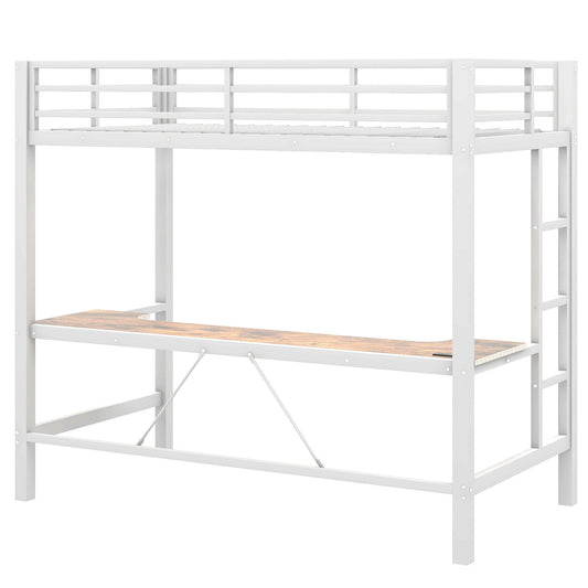 Gaming Metal Loft Bed Frame With LED Light, USB Charge Station And Desk