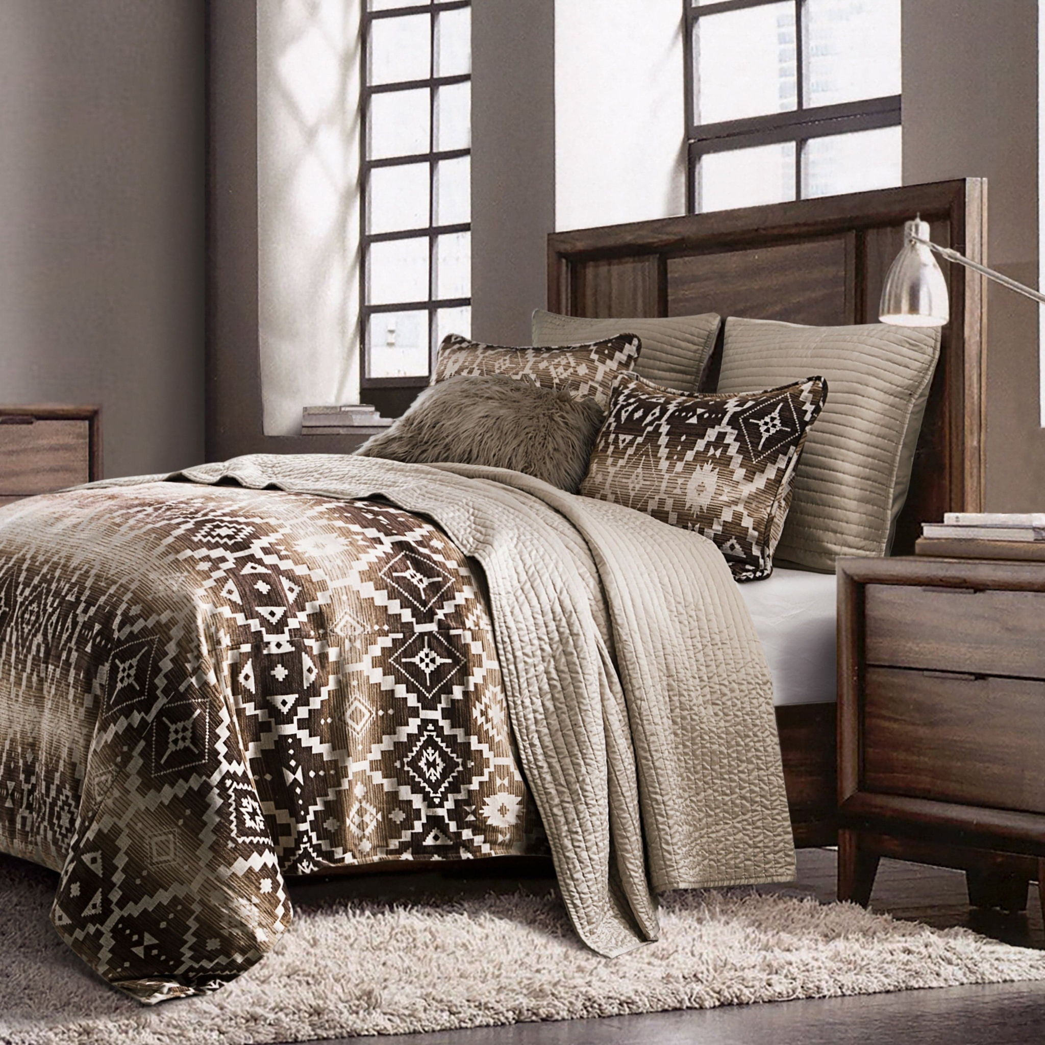 Chalet - Twin Aztec Comforter Set (Set of 2) - White / Brown