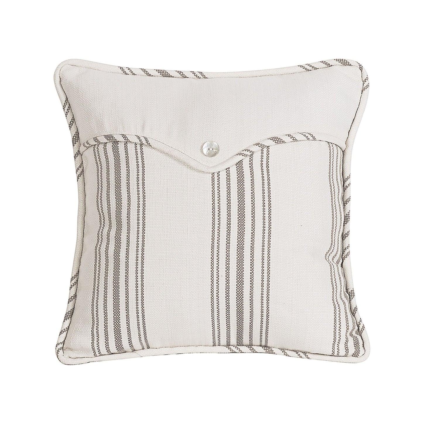 Gramercy - Weave Envelope Striped & Pearlized Button Detailed Pillow - White / Taupe