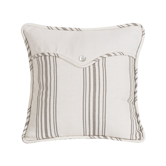 Gramercy - Weave Envelope Striped & Pearlized Button Detailed Pillow - White / Taupe