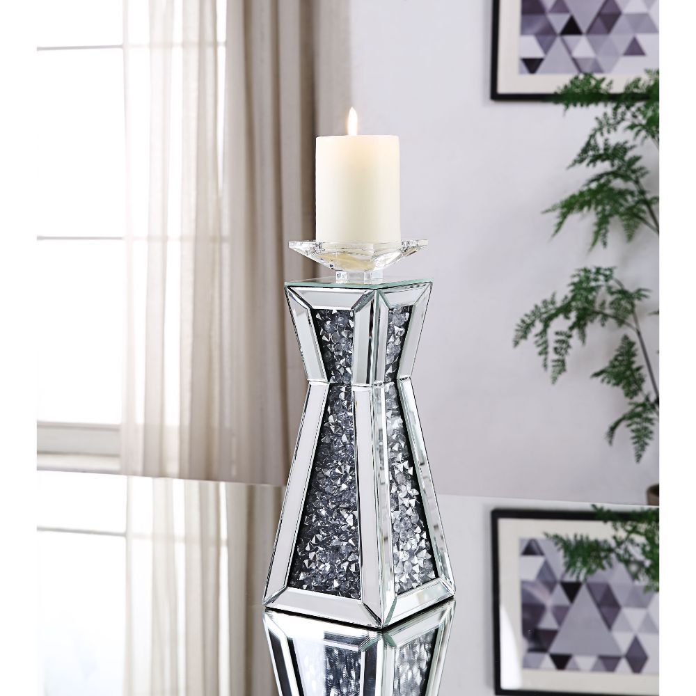 Noralie - Candle Holder (Set of 2) - Mirrored, Faux Diamonds