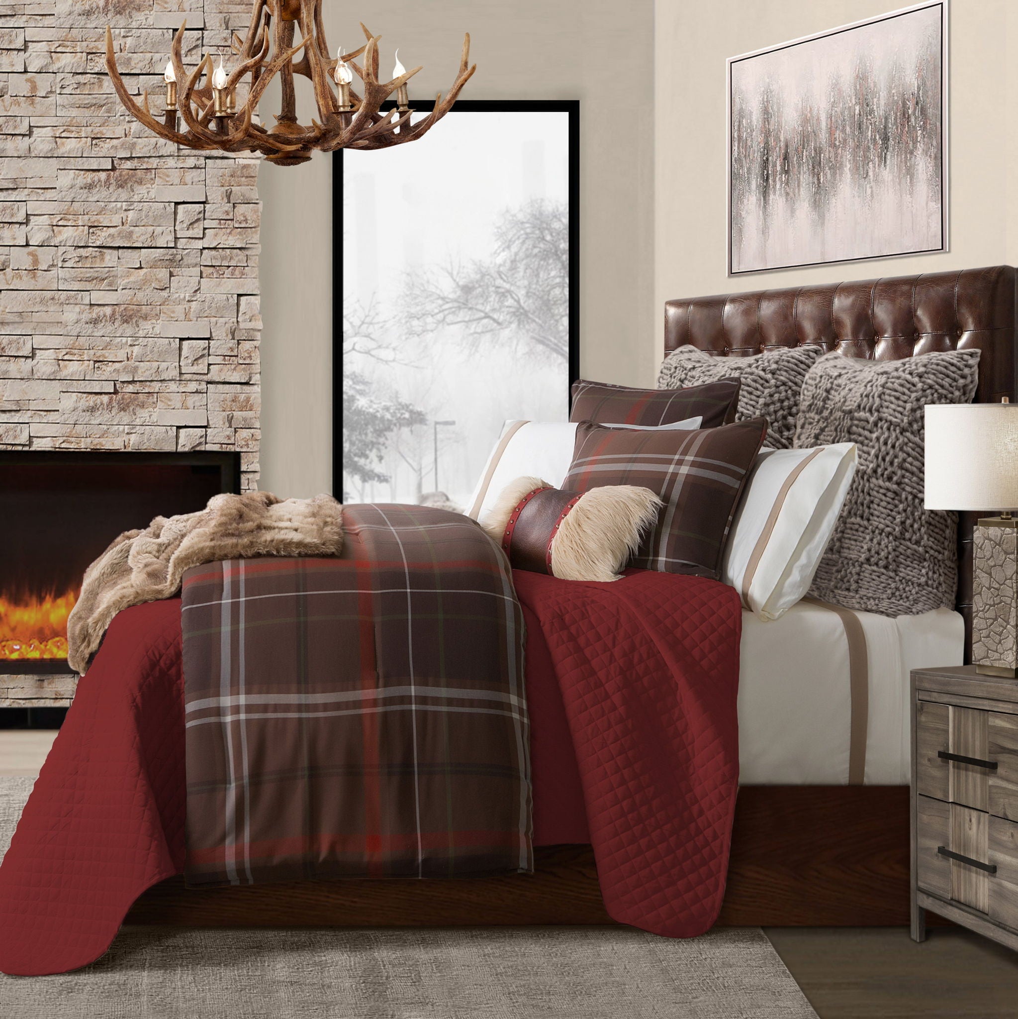 Jackson - Full Plaid Comforter Set (Set of 3) - Brown / Red
