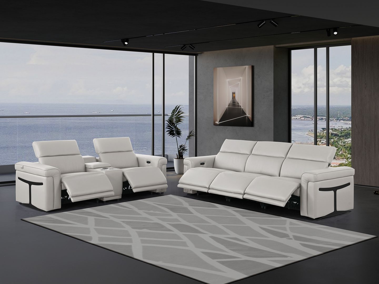 1126 - 6-Piece Modular Power Reclining Sofa And Console Loveseat Set In With 5 Power Recliners & Power Headrests