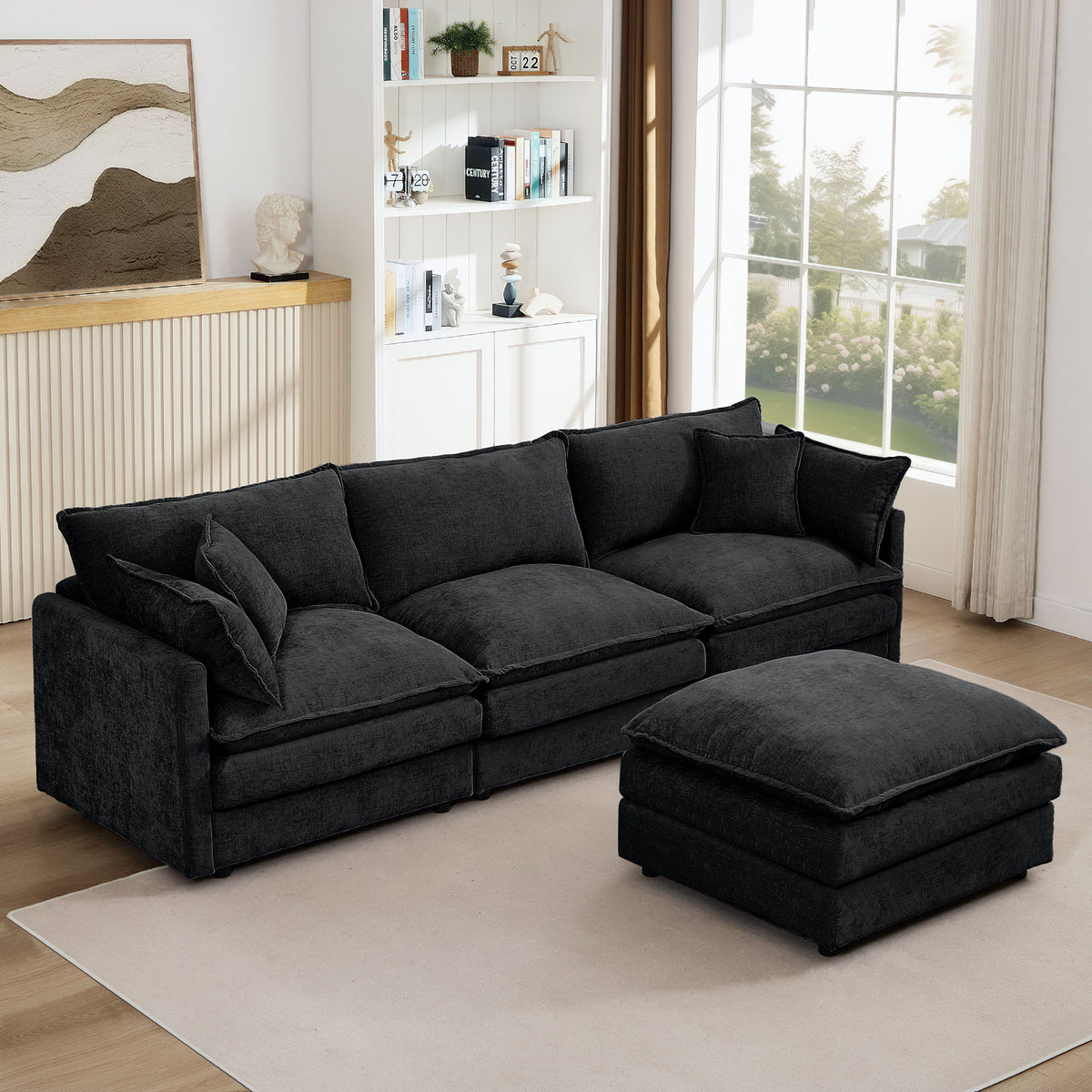 Modular L-Shaped Sectional Sofa With Movable Ottoman
