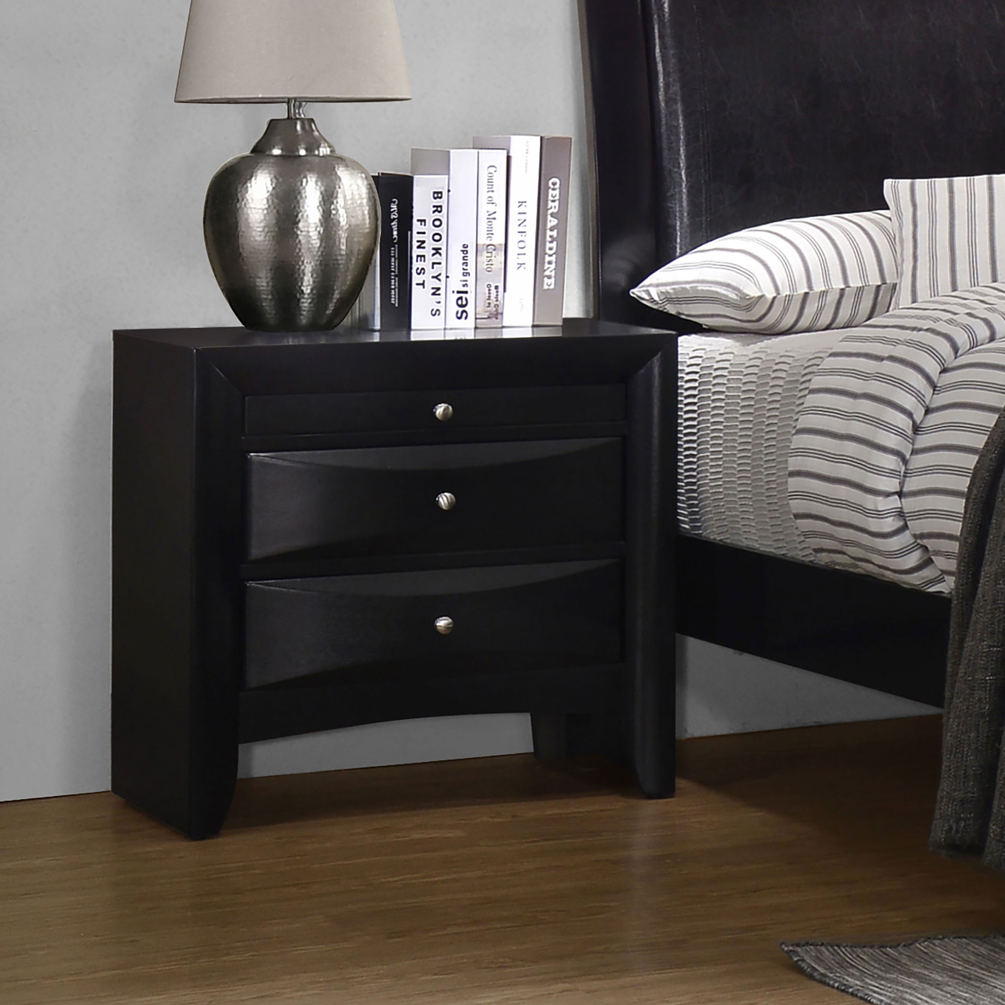 Vollenhove - 2 Drawer Nightstand With Pull Out Tray Storage Solution - Black