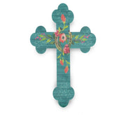Wall Décor - 19" x 12" Turquoise Floral Horseshoe Cross Wall Décor  - Turquoise