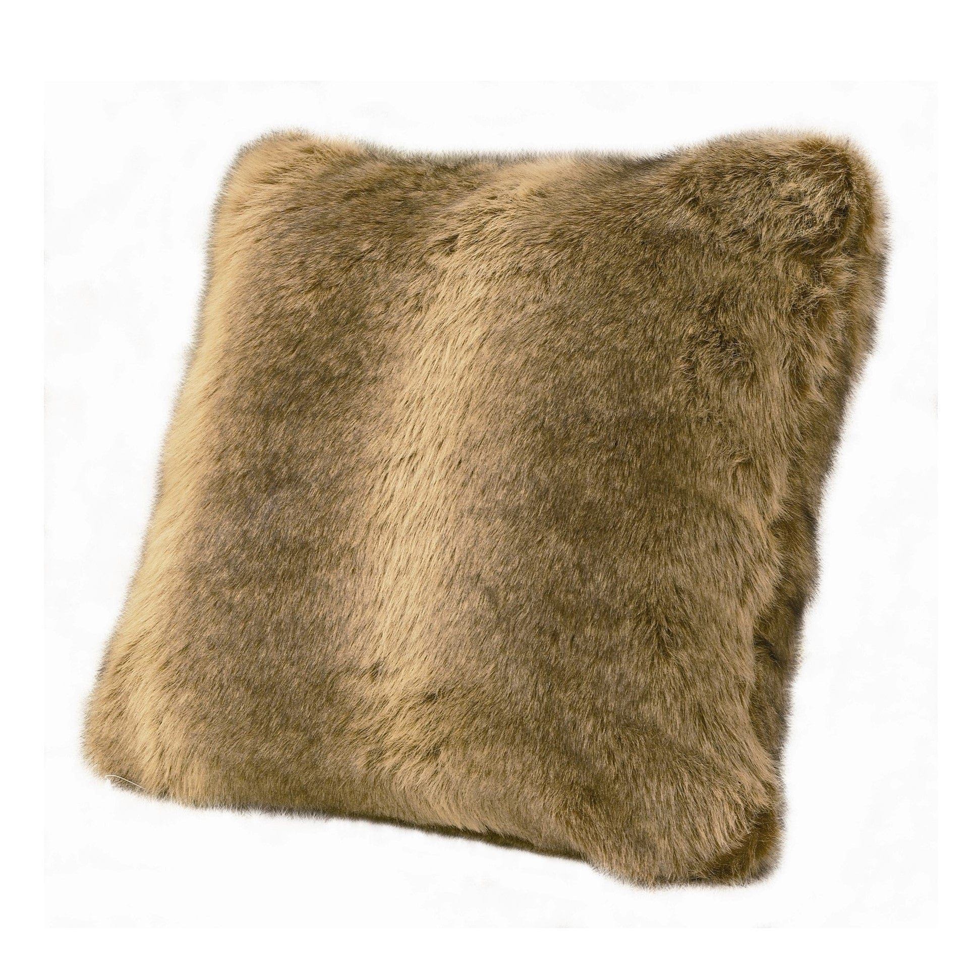 Wolf Fur - Faux Wolf Fur Oversized Throw Pillow - Brown