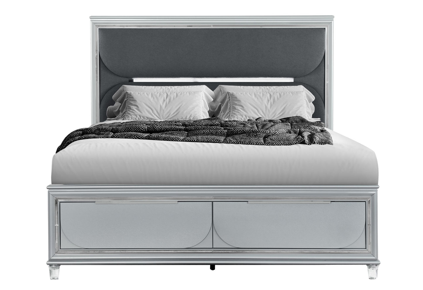 Caleb - 5 Piece Queen Bedroom Set With LED - Silver