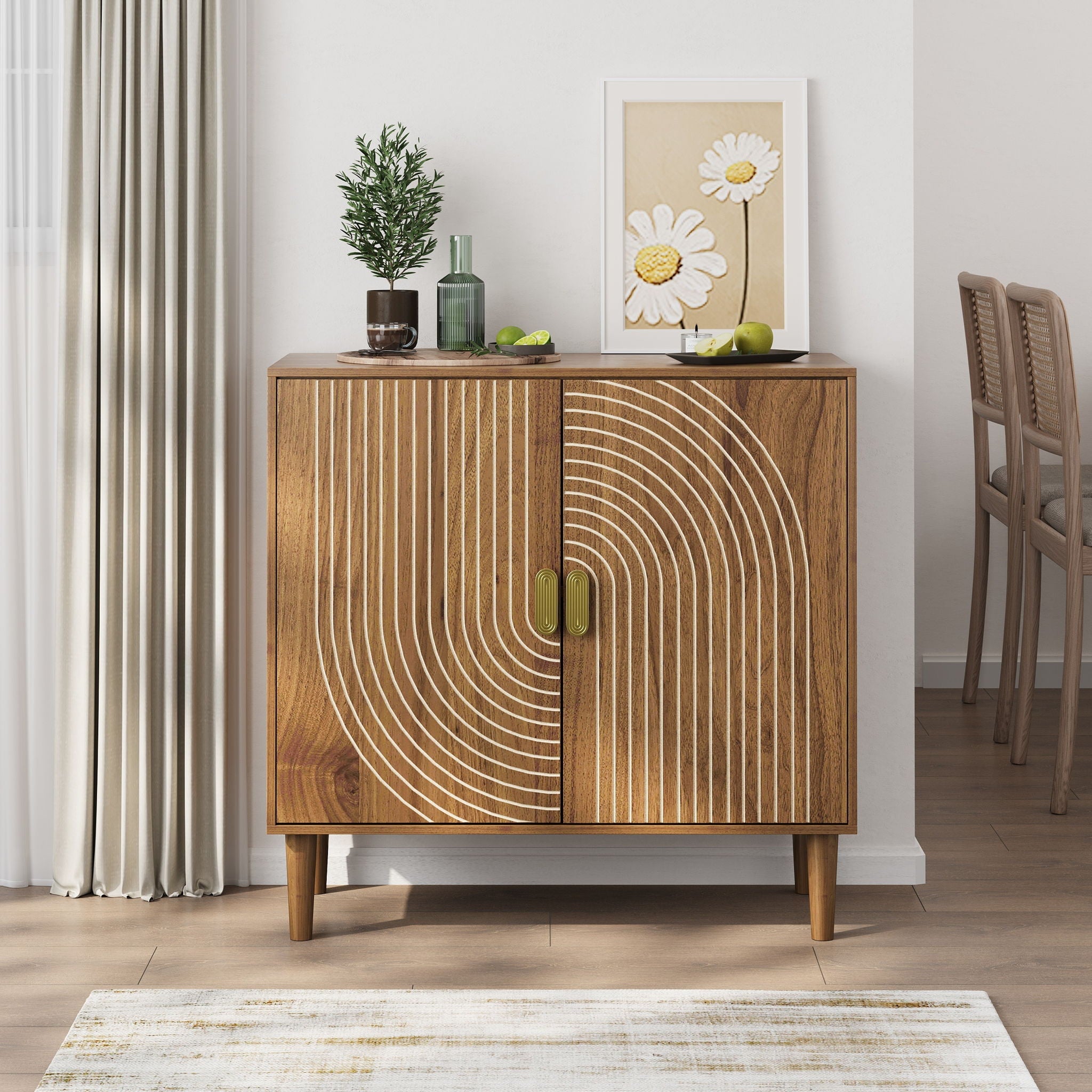 Buffet Cabinet With Line Groove Design Sideboard - Thumbnail 2