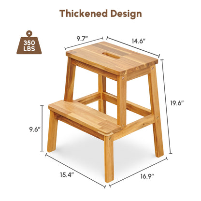 2 Step Stool, Indoor / Outdoor Use - Acacia Wood
