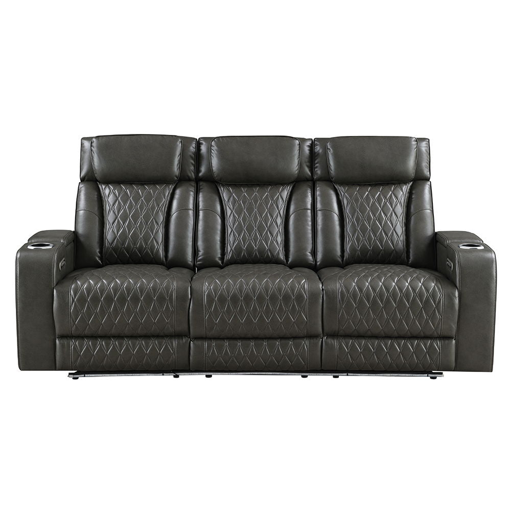 Taddeo - Power Motion Sofa With Power Headrest, USB, Wireless Charger, LED & Reading Light - Dark Gray