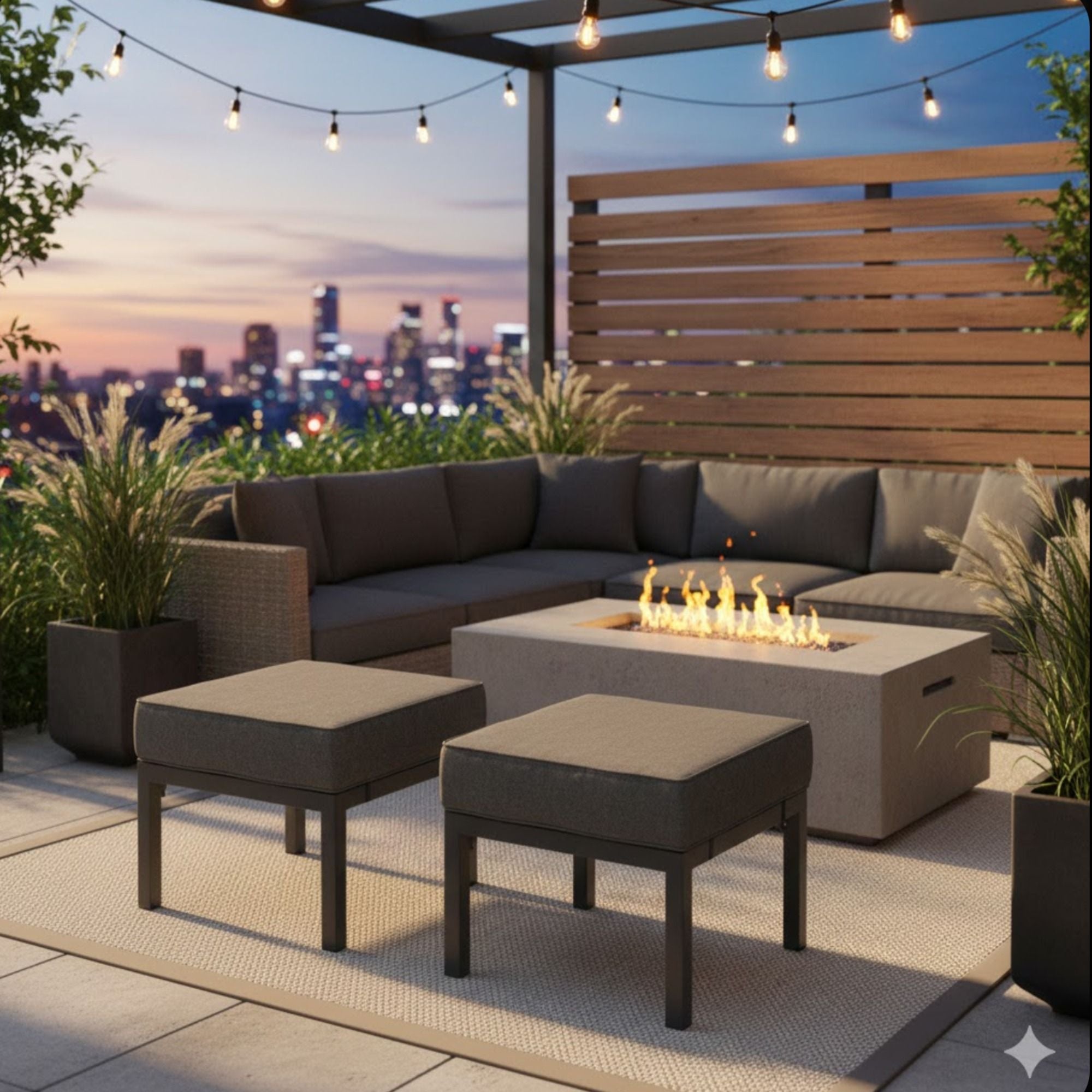 Patio Ottomans With Cushions, All-Weather Footrests (Set of 2)