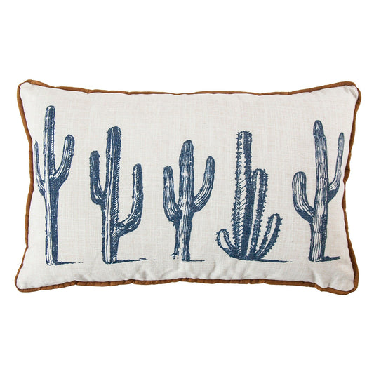 5-Cactus - Linen Lumbar Pillow - White / Blue