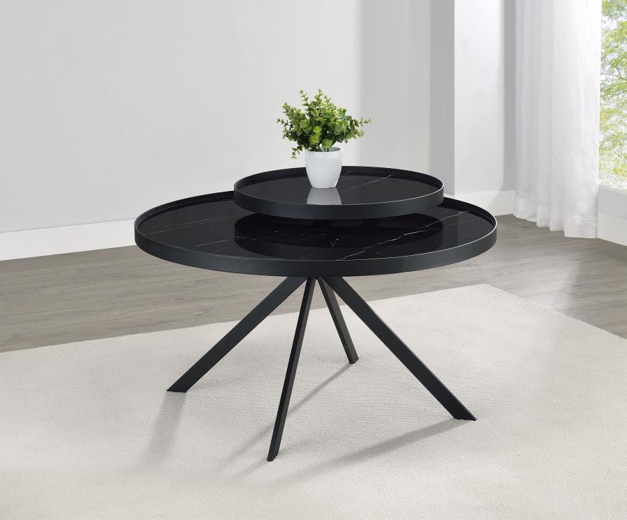 Briggs - Round Marble Printed Glass Top Coffee Table