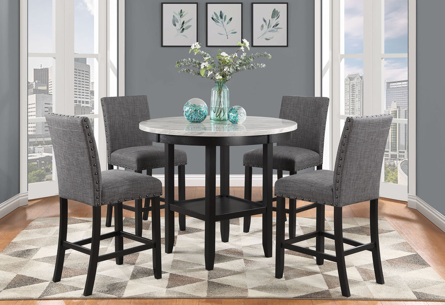 D40011 - 7 Piece Dining Room Set (Bar Table And 6 Bar Stools) - Light Gray