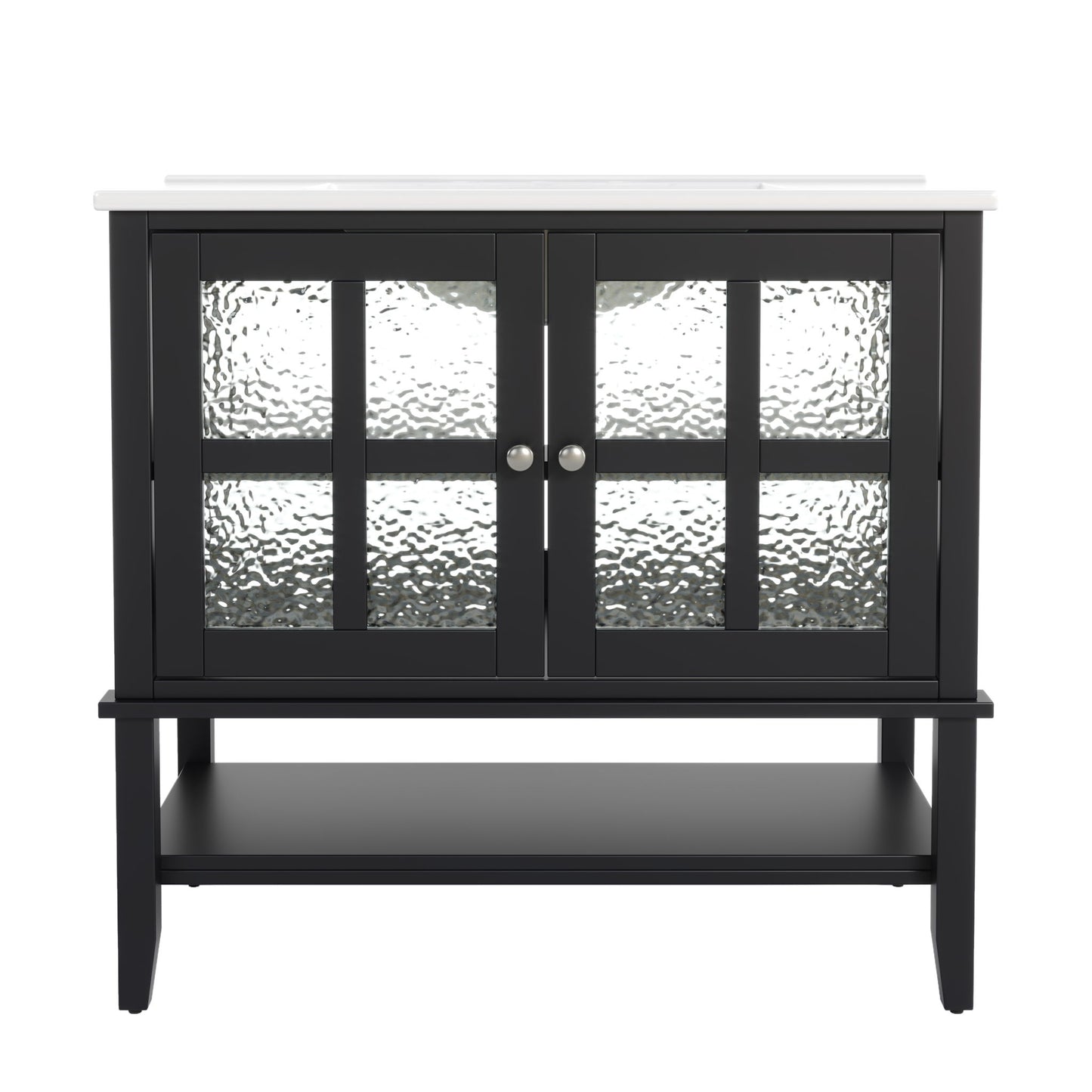 Bathroom Vanity With Ceramic Sink, Adjustable & Open Shelf