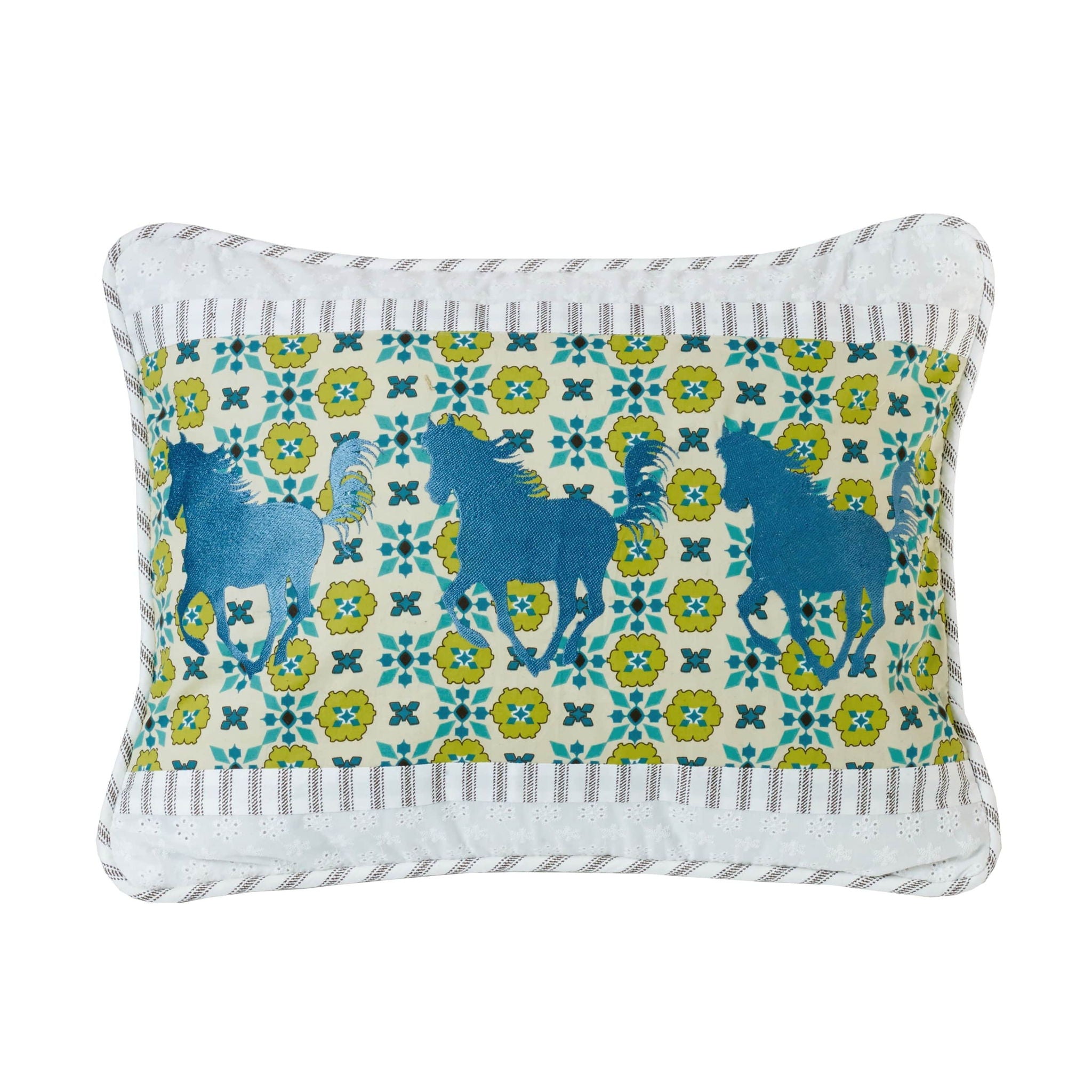 Salado - Horse Embroidery Pillow - Green / Yellow