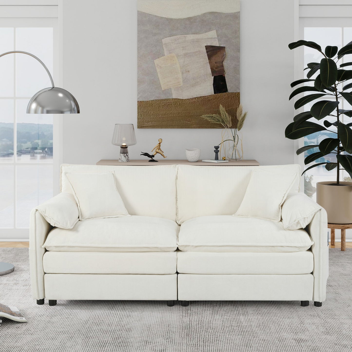 Modern Oversized Chenille Loveseat Sofa With Deep Seat And Diy Combination