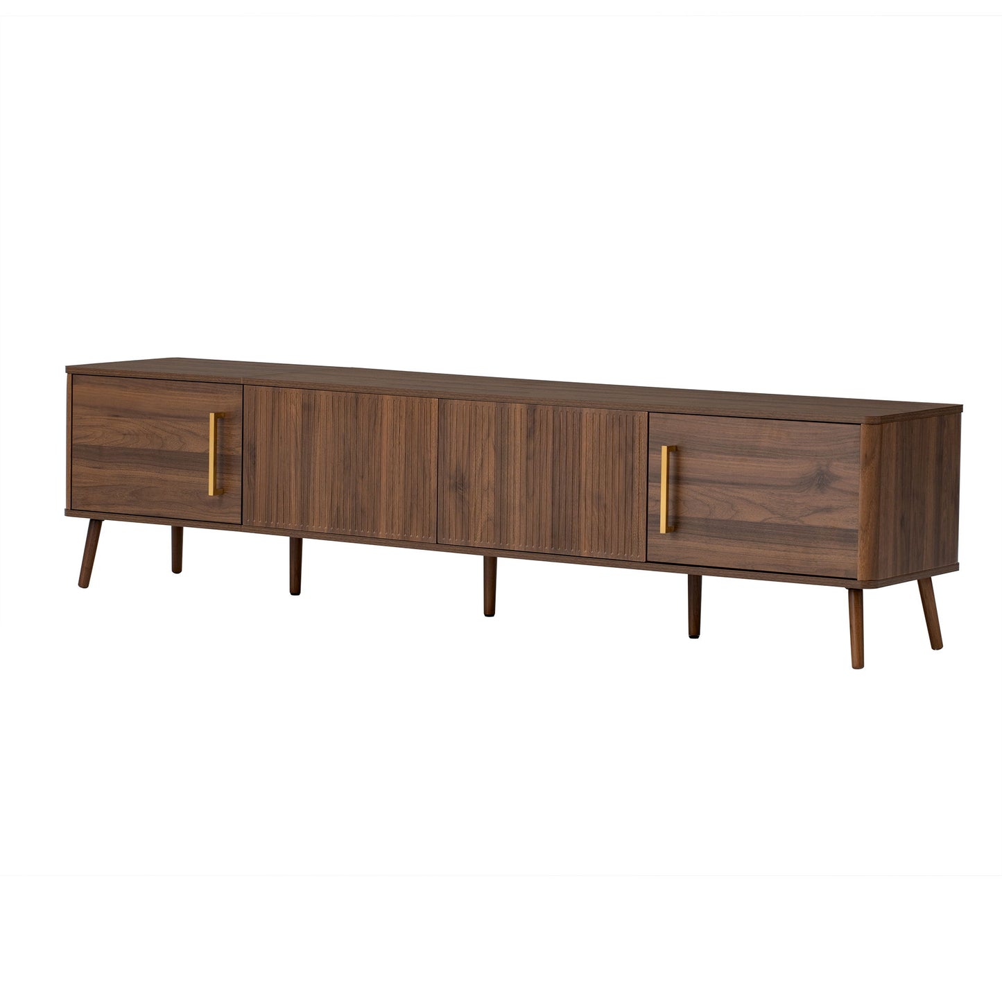 TV Stand For TVs Up To 85" With Fluted Door, Cable Management, Soft-Closing Hinges - Walnut