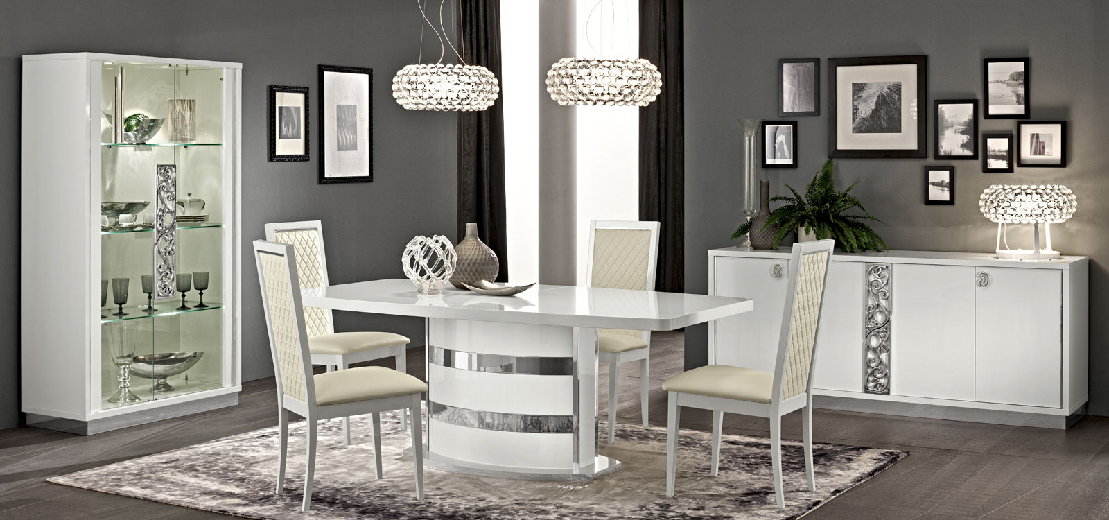Roma - Dining Table - White / Pearl Silver