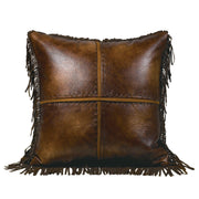 Austin - Cross Stitched Faux Leather Throw Pillow - Brown