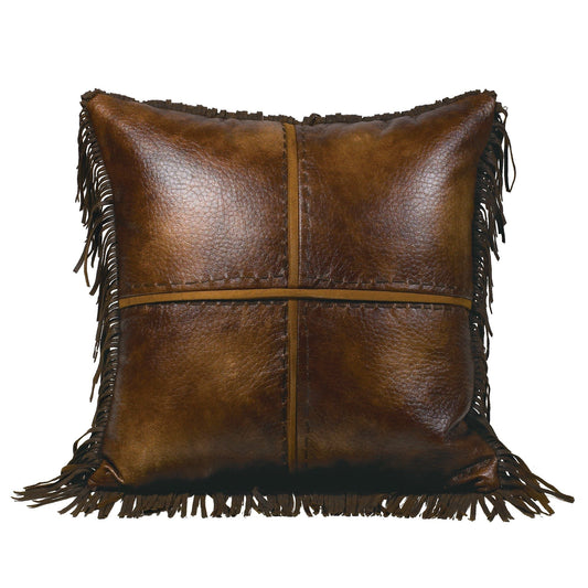 Austin - Cross Stitched Faux Leather Throw Pillow - Brown