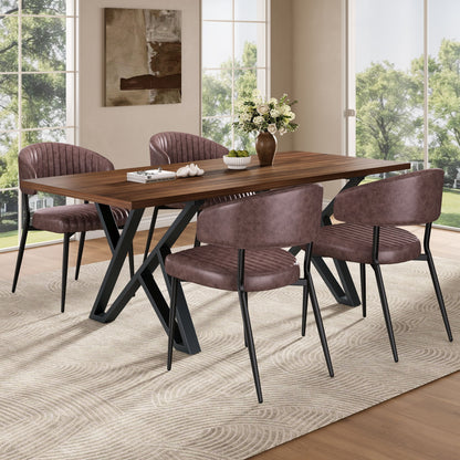 5 Pieces Modern Faux Leather And Metal Dining Set