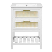 Modern Bathroom Vanity With Integrated Sink, Cabinet With 1 Deep Drawer And 1 Tip-Out Drawer