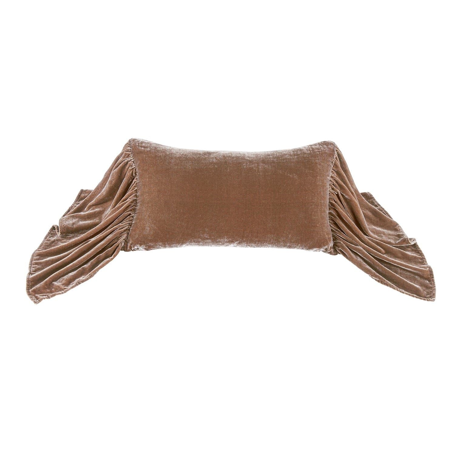 Stella - Faux Silk Velvet Long Ruffled Pillow - Dusty Rose