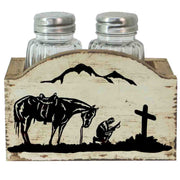 Salt And Pepper - Praying Cowboy Design Salt & Pepper Set (Set of 2) - Cream / Black