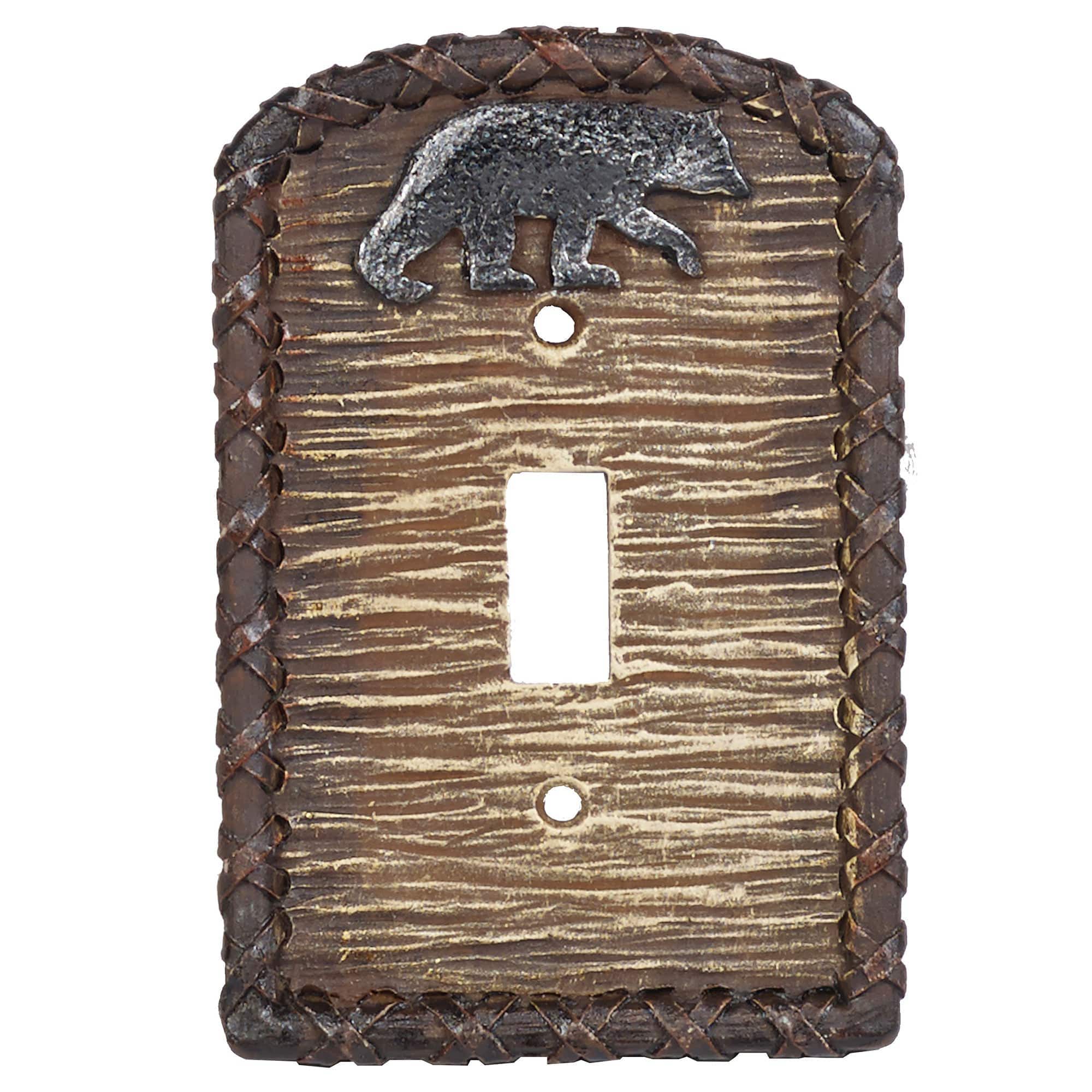 Pine Bark Switch Plate - 5" x 3.5" Bear Single Wall Switch Plate 4 Per Carton - Multi