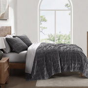 Stella - King Faux Silk Velvet Double Box Stitch Quilt Set (Set of 3) - Slate