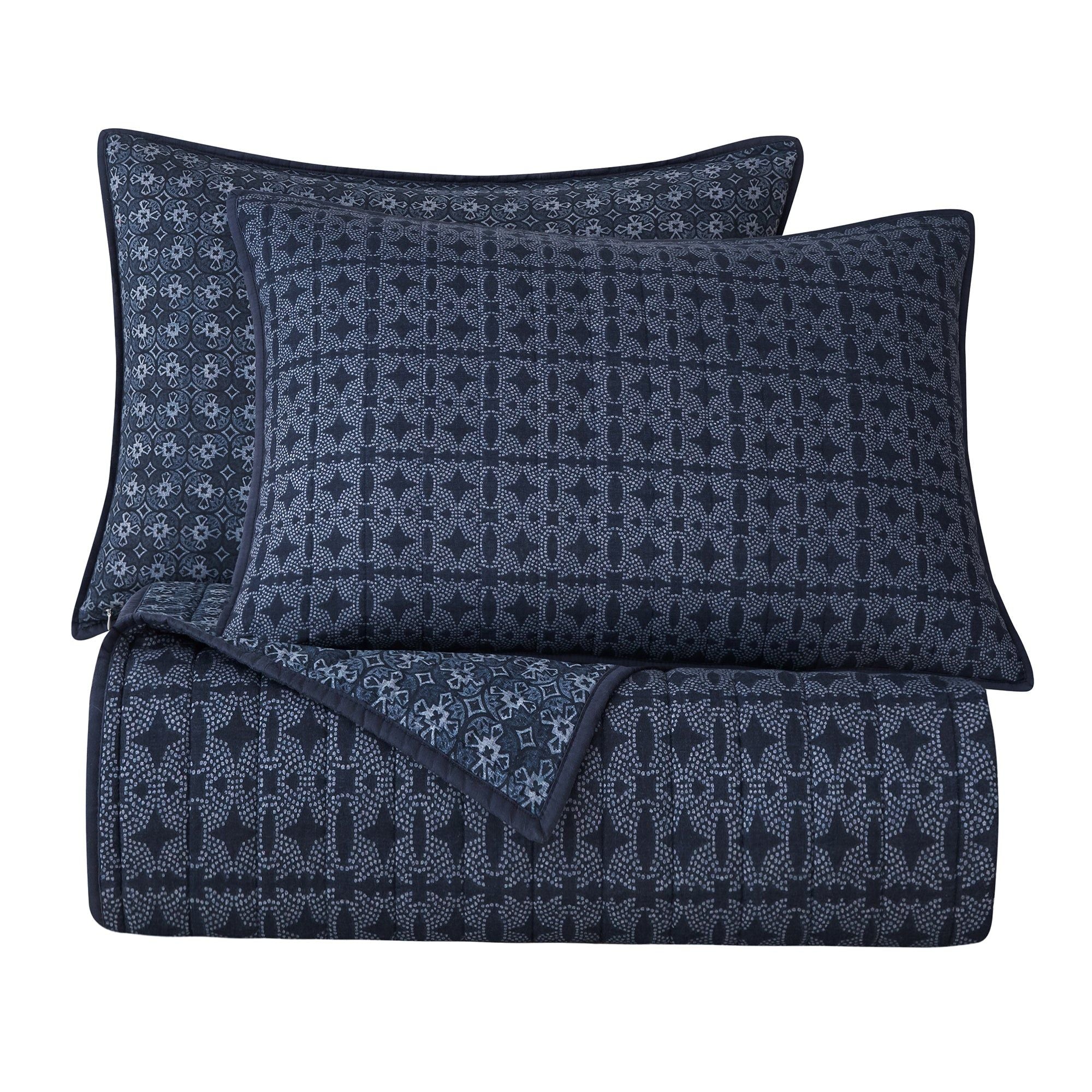 Indigo - Full/Queen Reversible Quilt Set (Set of 3) - Blue
