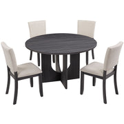 Round Dining Set With 4 Upholstered Dining Chairs