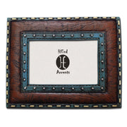 Picture Frame - 4" x 6" Turquoise Edge & Stitched Leather Insert Picture Frame 4 Per Carton - Blue