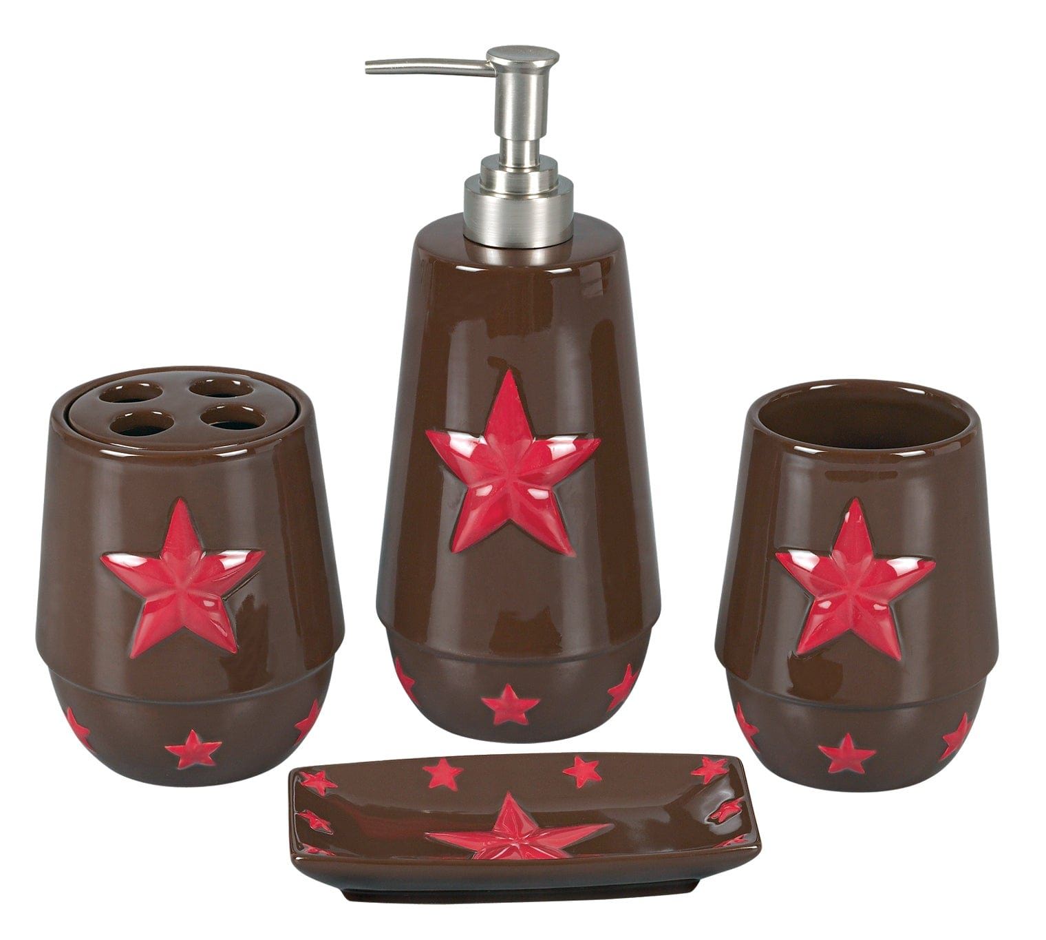 Rustic Star - Ceramic Star Countertop Bathroom Set (Set of 4), 4 Per Carton - Red