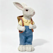 Simulated Couple Rabbit Statue Flower Pot Ornament, Resin Garden Sculpture Decor - Blue / White