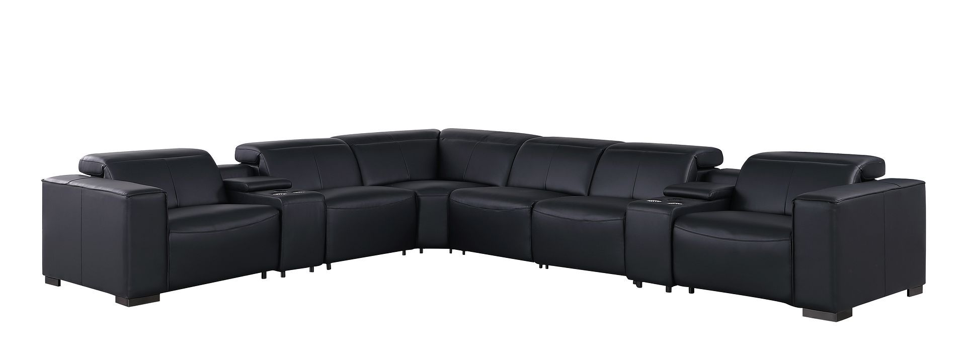 1208 - 8 Piece L Shaped Leather Sectional With 4 Power Recliners & Power Headrests