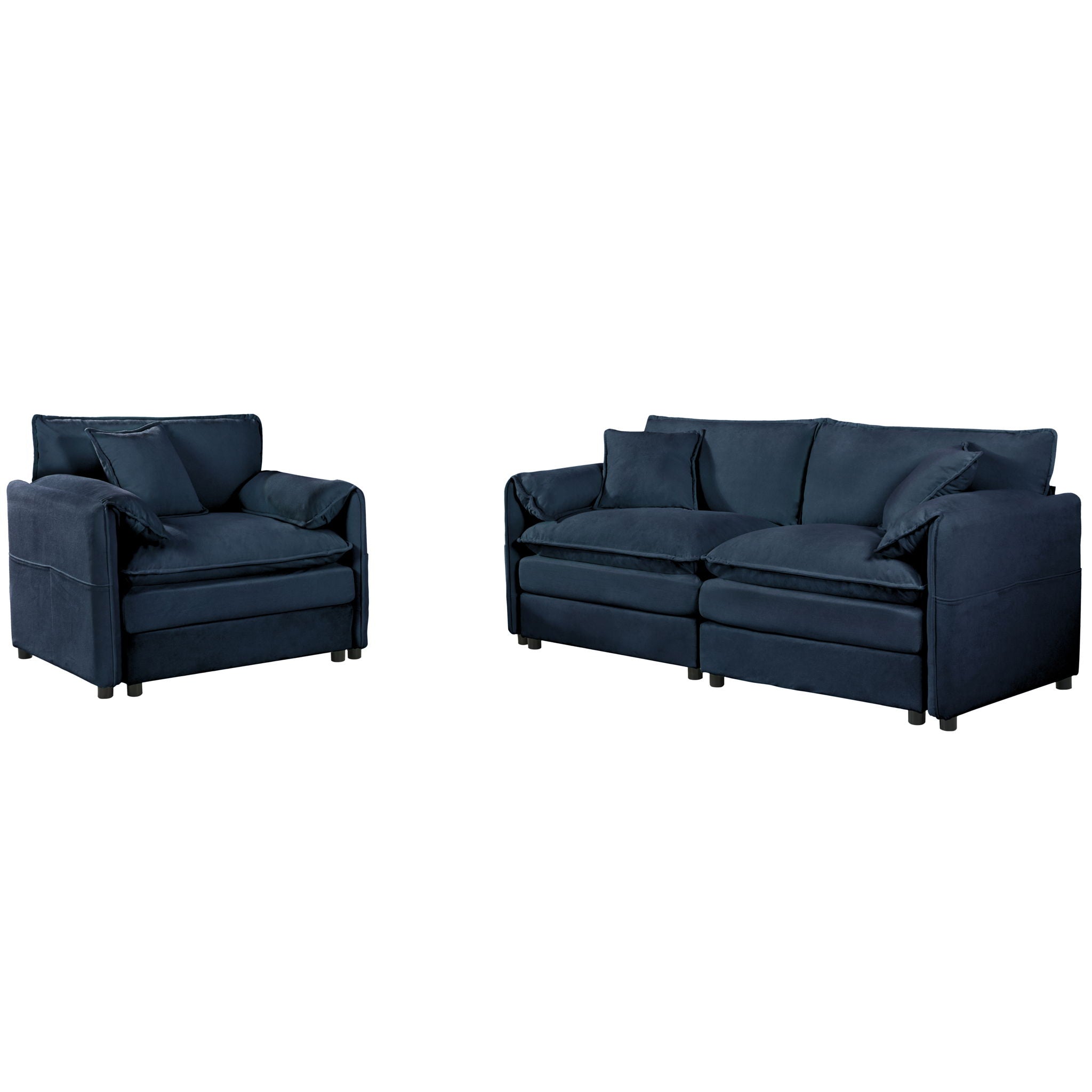 Modern Upholstered Loveseat And Armchair Set With Pillows