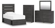 Hollivern - 4 Pc. - Twin Panel Storage Bed, Dresser, Mirror And Chest - Dark Gray