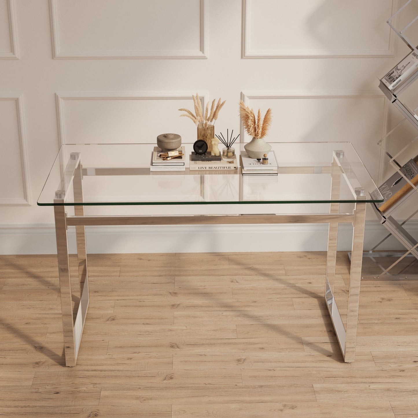 Modern Minimalist Rectangular Dining Table With Tempered Glass Top